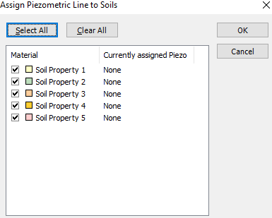 Assign Piezometric Line to Soils Dialog